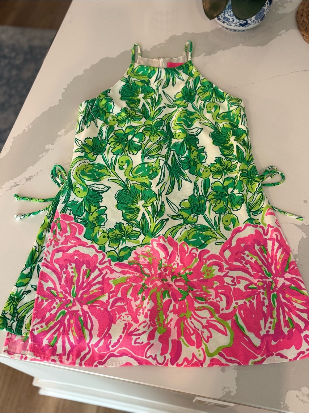 Lilly Pulitzer | Green/Pink Floral Shift-Dress Romper | Size 4